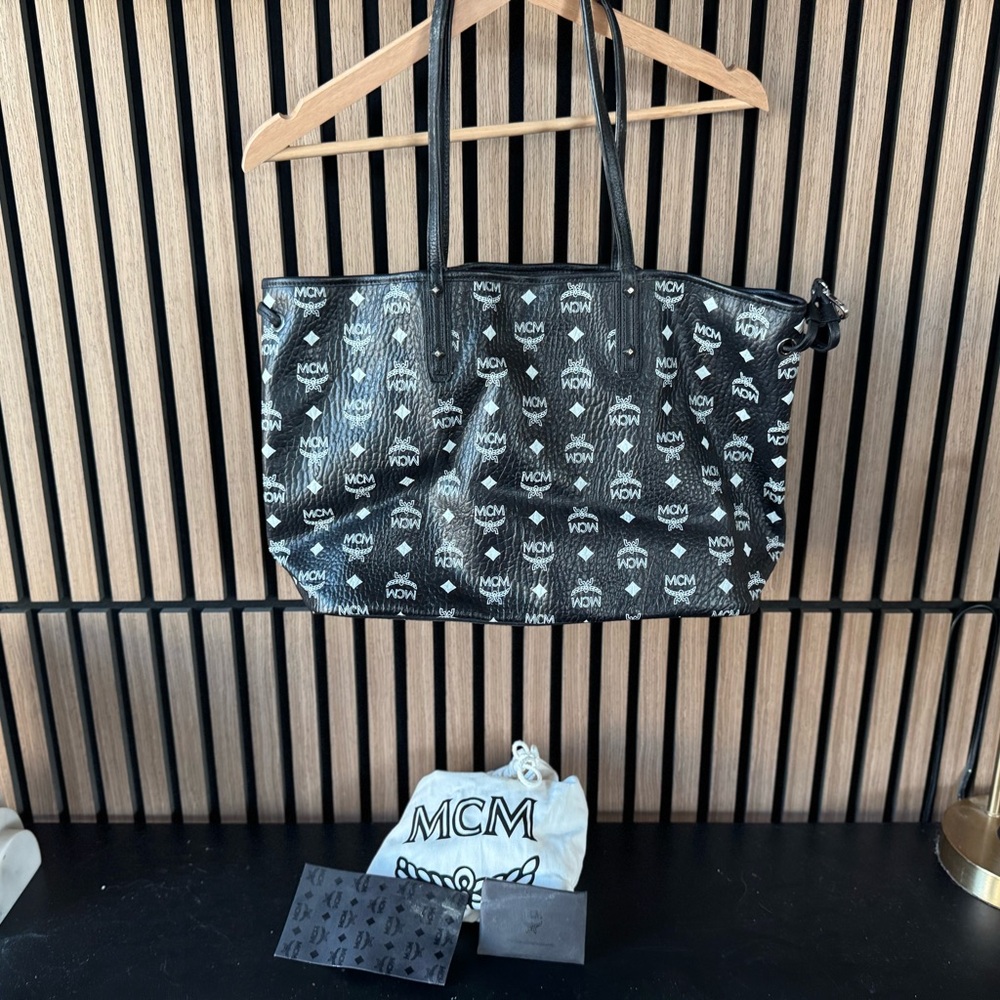 MCM Black and White Logo Tote
